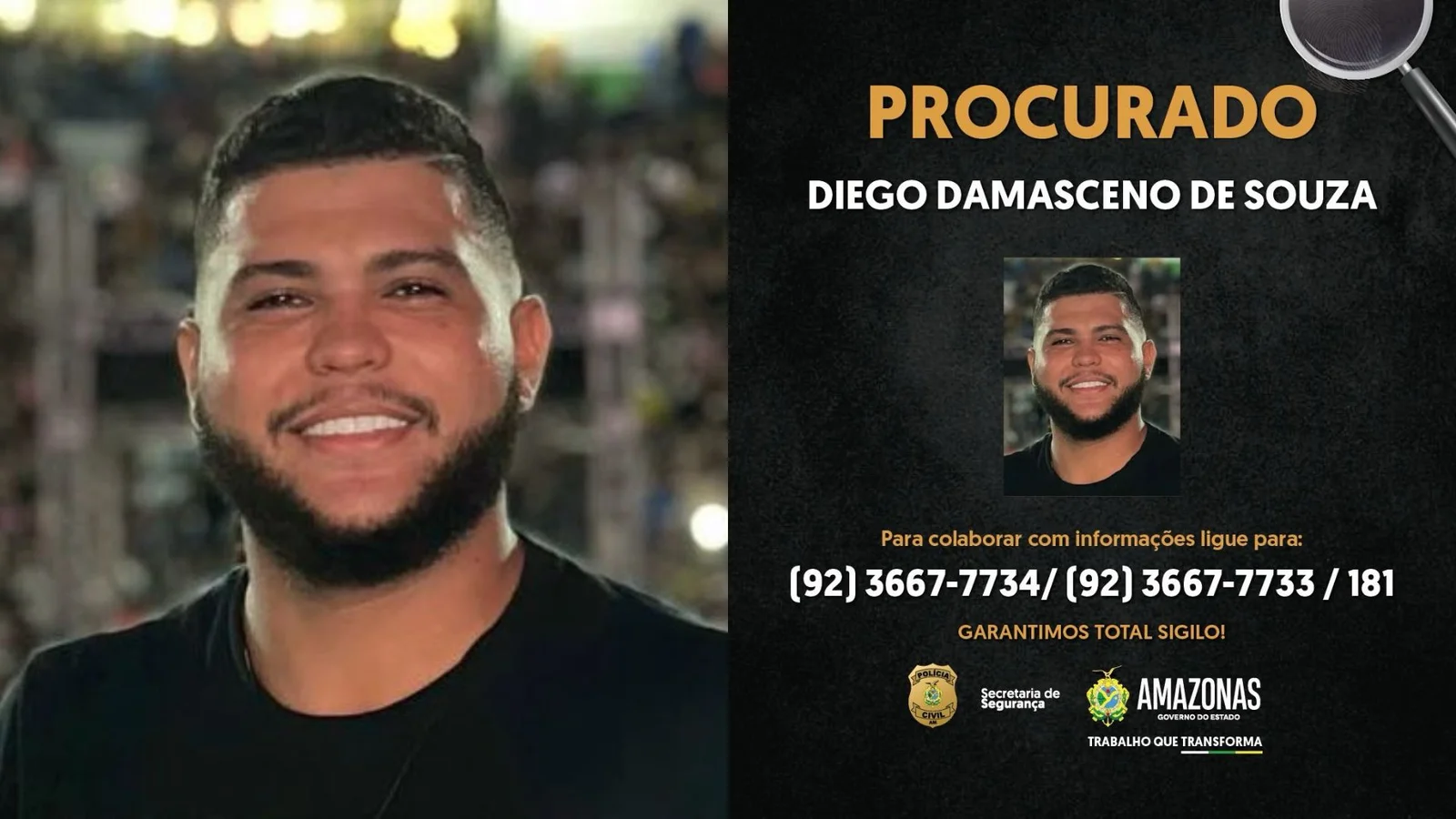 Polícia Civil divulga imagem de cantor suspeito de agredir companheira em Manaus